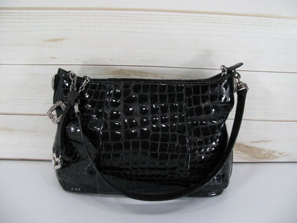 Brighton Croc Black Leather Ladies Handbag Purse - ZeereeZ