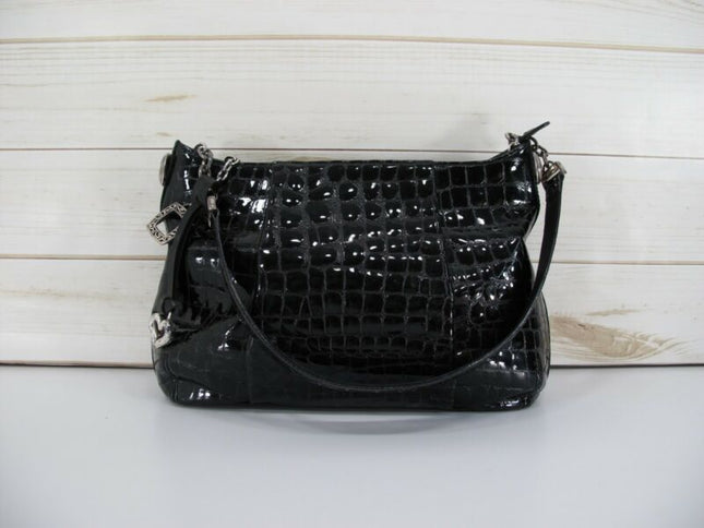 Brighton Croc Black Leather Ladies Handbag Purse - ZeereeZ
