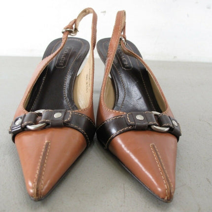 Coach A3429 Angelina Brown Leather Pointy toe Slingback Kitten Heels 6 B Shoes - ZeereeZ
