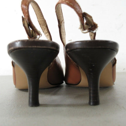 Coach A3429 Angelina Brown Leather Pointy toe Slingback Kitten Heels 6 B Shoes - ZeereeZ