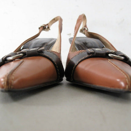 Coach A3429 Angelina Brown Leather Pointy toe Slingback Kitten Heels 6 B Shoes - ZeereeZ