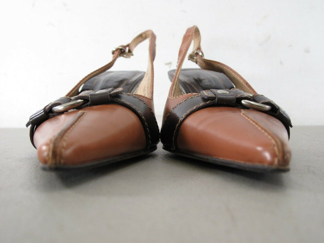 Coach A3429 Angelina Brown Leather Pointy toe Slingback Kitten Heels 6 B Shoes - ZeereeZ