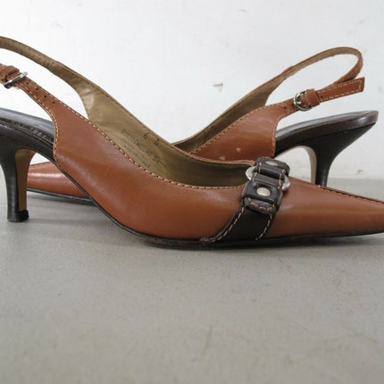 Coach A3429 Angelina Brown Leather Pointy toe Slingback Kitten Heels 6 B Shoes - ZeereeZ