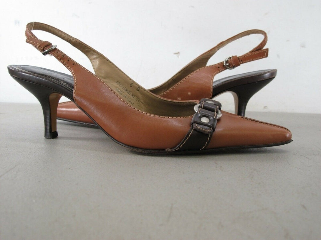 Coach A3429 Angelina Brown Leather Pointy toe Slingback Kitten Heels 6 B Shoes - ZeereeZ