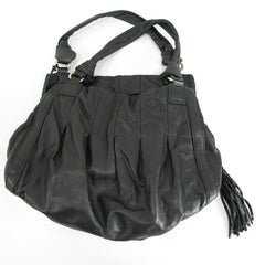 Cole Haan Lambskin Pleated Sash Black Leather Shoulder Bag - ZeereeZ