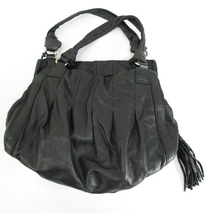 Cole Haan Lambskin Pleated Sash Black Leather Shoulder Bag - ZeereeZ