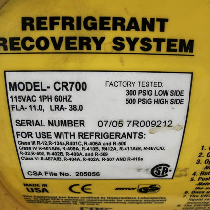 CPS CR700 Pro - Set HVAC Refrigerant Recovery Unit - ZeereeZ