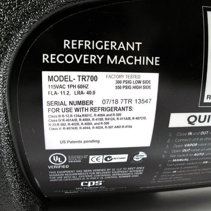 CPS TR700 BlackMax Twin Cylinder HVAC Refrigerant Recovery Machine - ZeereeZ