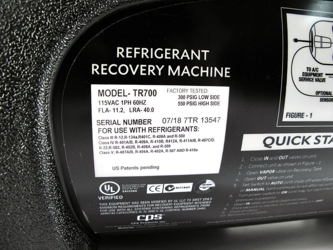 CPS TR700 BlackMax Twin Cylinder HVAC Refrigerant Recovery Machine - ZeereeZ