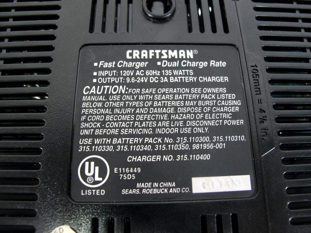 Craftsman Professional 315.110400 1 - Hour Charger Fast Battery Charger 9.6V - 24V - ZeereeZ