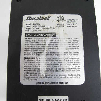Duralast PL - 400W Mobile Power Outlet 400W 800W Peak DC to AC Inverter - ZeereeZ
