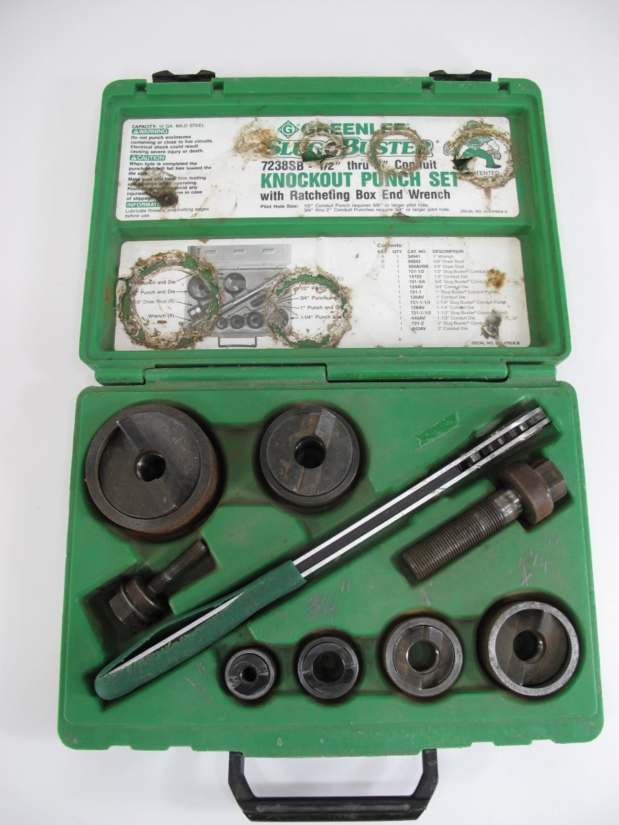 Greenlee 7238SB Slug Buster Knockout Punch Set w/ 1” Ratcheting Wrench USA Made - ZeereeZ