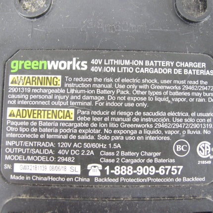 GreenWorks 29482 G - MAX 40V Lithium - ion Battery Charger - Green - ZeereeZ