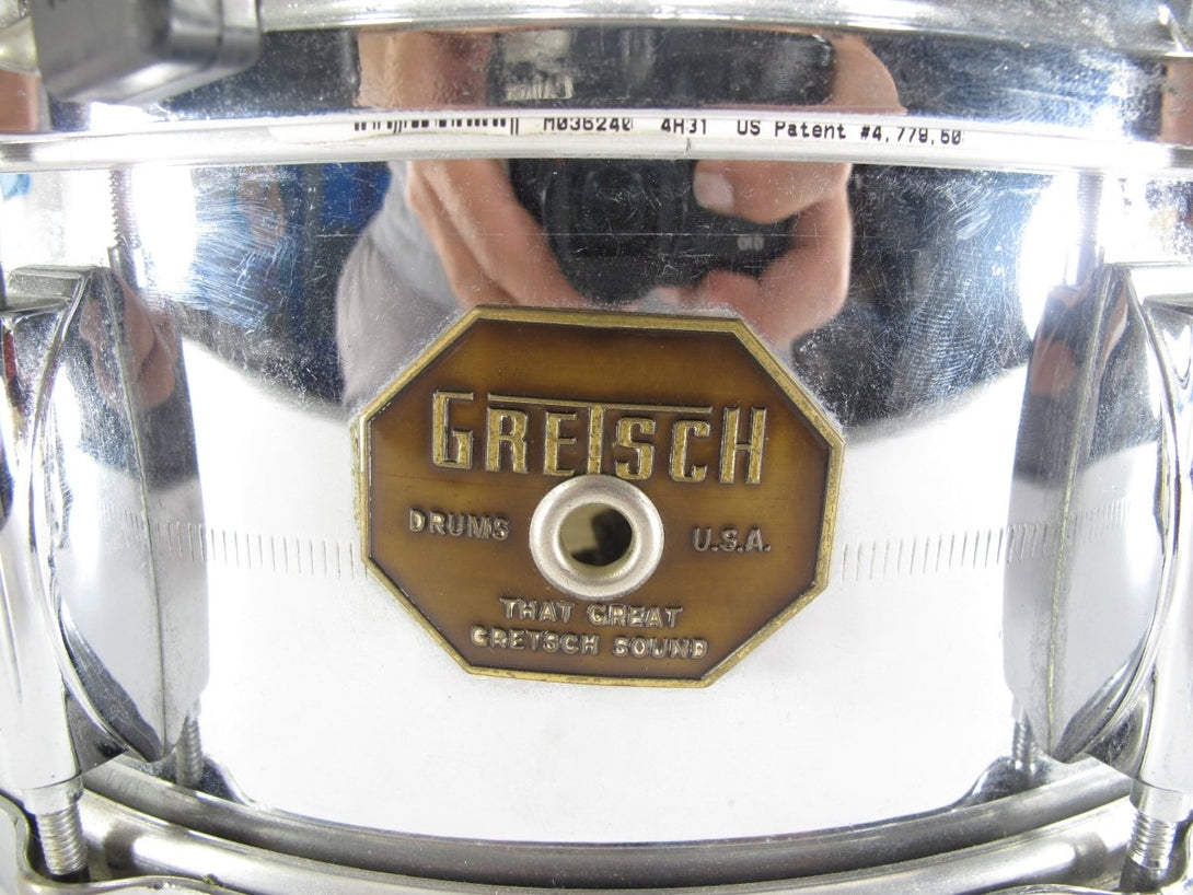 Gretsch 4160 1970s Vintage 8 Lug Steel Snare Drum Stop Sign Badge - ZeereeZ