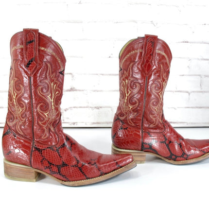 Henley 9.5 Mens Red Leather Calf Height Cowboy Boots - ZeereeZ