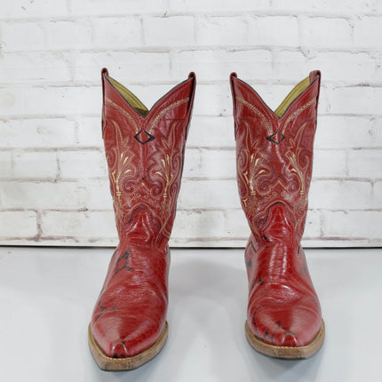 Henley 9.5 Mens Red Leather Calf Height Cowboy Boots - ZeereeZ