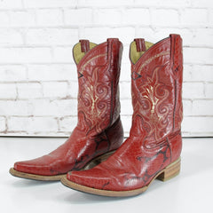 Henley 9.5 Mens Red Leather Calf Height Cowboy Boots - ZeereeZ