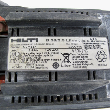 Hilti B36/3.9 36 Volt 3.9 Amp LI - ION Lithium Ion 36V Battery 3.9AH - ZeereeZ