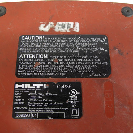 Hilti Charger C 4/36 CPC Li - Ion AC 120V 3.6V - 36V 90W max - ZeereeZ