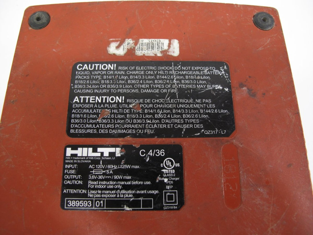 Hilti Charger C 4/36 CPC Li - Ion AC 120V 3.6V - 36V 90W max - ZeereeZ