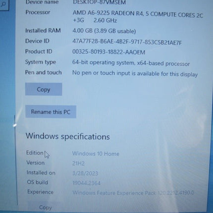 HP 15 - DB0015DX 15" AMD A6 - 9225 @ 2.6GHZ 4GB RAM 512GB HD Win 10 Home - ZeereeZ