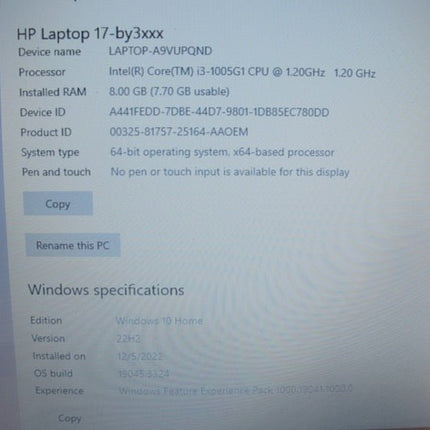HP 17 - BY3063ST 17.3" Intel i3 - 1005G1 8GB 128GB SSD DVDRW Laptop Computer - ZeereeZ