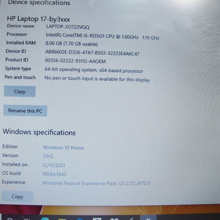 HP 17 - by3613dx i5 - 1035G1 1.19GHz 8GB Win 10 Home 256GB HD Computer - ZeereeZ