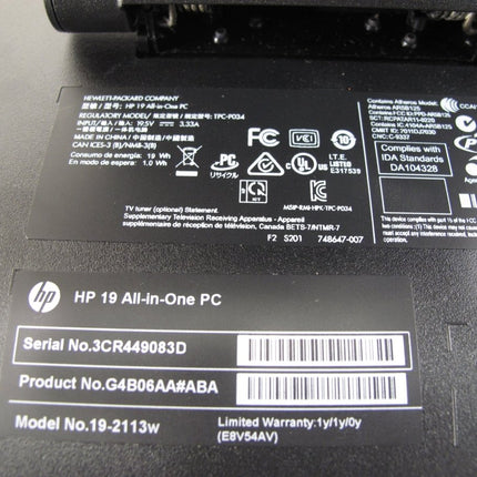 HP 19 - 2113w 2.41Ghz 500GB 4GB RAM Windows 10 Home All In One Desktop Computer - ZeereeZ