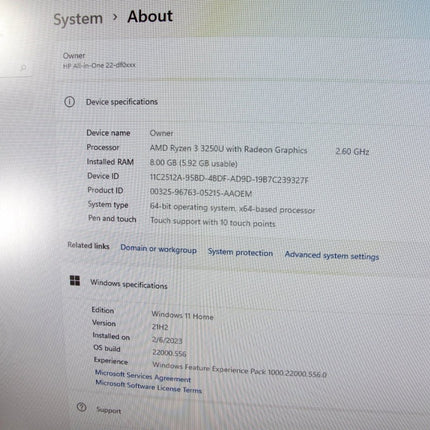 HP 22 - df0xxx 21.5 inch 1TB AMD Ryzen 3 2.60GHz 8GB All - In - One Touch Computer - ZeereeZ