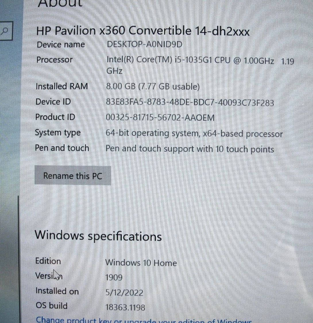 HP Pavilion 14 - dh2051wm Win 10 Core i5 - 1035G1 1GHz 8GB RAM 256GB SSD 14" - ZeereeZ