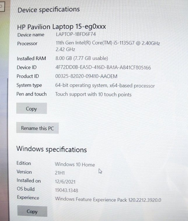 HP Pavilion 15 - eg0050wm Laptop Core i5 - 1135G7 512GB SSD 15.6" FHD Touch - ZeereeZ