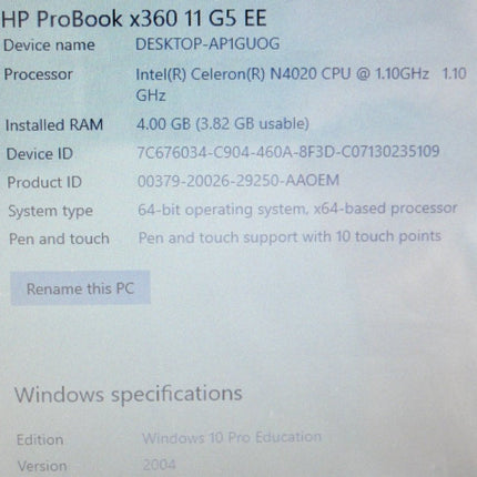 HP ProBook x360 1.10GHz 128GB 4GB Windows 10 Pro Convertible Touch Notebook - ZeereeZ
