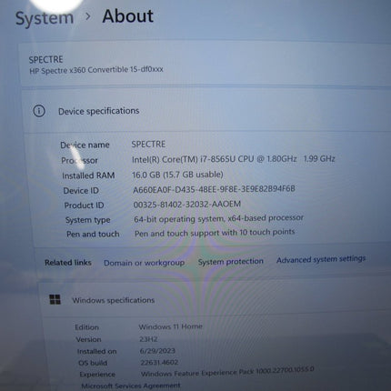 HP Spectre X360 15 - df0033dx 1.8 i7 8565u 16GB 512GB SSD MX150 Win11 Touch Laptop - ZeereeZ