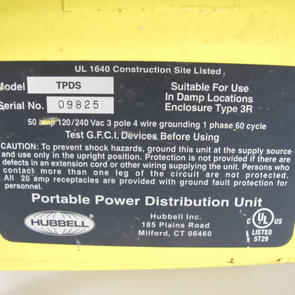 HUBBEL TPDS Temporary Power Distribution Center Spider Gang Box 125/250V 50A - ZeereeZ
