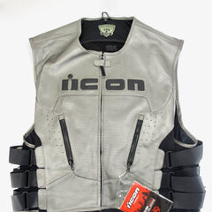 Icon Regulator D30 Leather Black Motorcycle Riding Vest 4XL Grey - ZeereeZ
