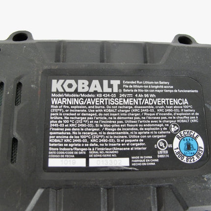 Kobalt KB 424 - 03 24V Max 4Ah Lithium - Ion Power Tool Battery - ZeereeZ