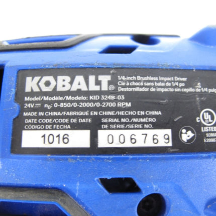 Kobalt KID 324B - 03 24V Max Variable Speed Impact Driver Tool Only - ZeereeZ