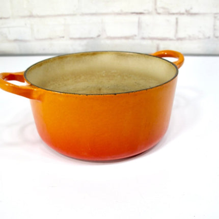 Le Creuset B Flame Orange Enameled Cast Iron Pot Round Dutch Oven 2 Quart France - ZeereeZ