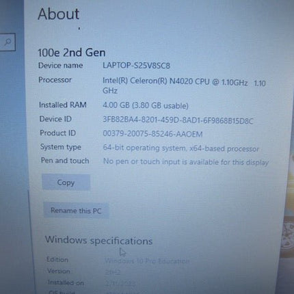 Lenovo 100e 2nd Gen 11.6" HD Celeron N4020 4GB 64GB SSD Webcam Win 10 - ZeereeZ