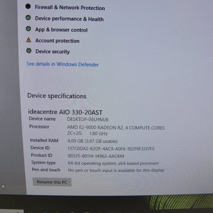Lenovo IdeaCentre AIO 330 - 20AST 19.5" WXGA+ All - in - One Desktop Computer AMD E2 - 9000 2.30GHz 4GB RAM 500GB HDD Windows 10 Home - ZeereeZ