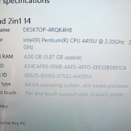 Lenovo IdeaPad 2in1 14 2.30Ghz 4GB 500GB Touchscreen Convertible Laptop Computer - ZeereeZ