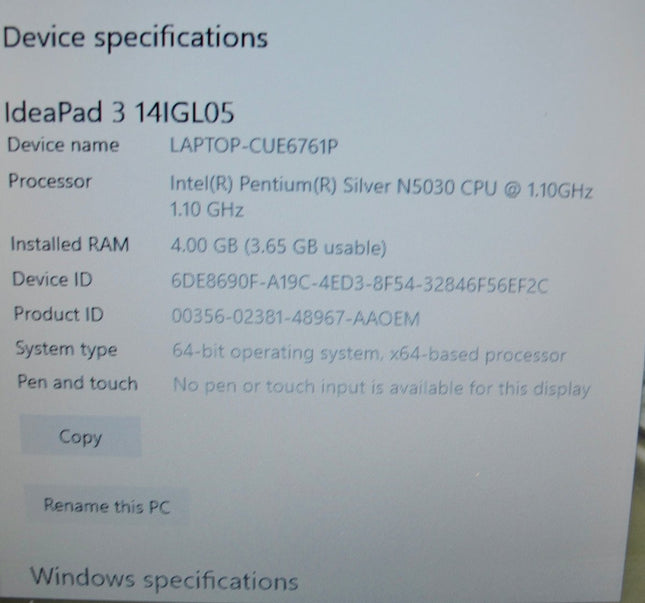Lenovo Ideapad 3 1.10GHz 4GB RAM 128GB SSD 14" Laptop Notebook Computer - ZeereeZ