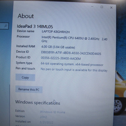 Lenovo IdeaPad 3 Pent 6405U 2.40GHz 4GB 128 SSD Notebook Computer - ZeereeZ
