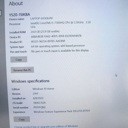 Lenovo Legion Y520 i5 - 7300HQ 2.50GHz 24GB RAM 256 SSD Laptop Computer - ZeereeZ