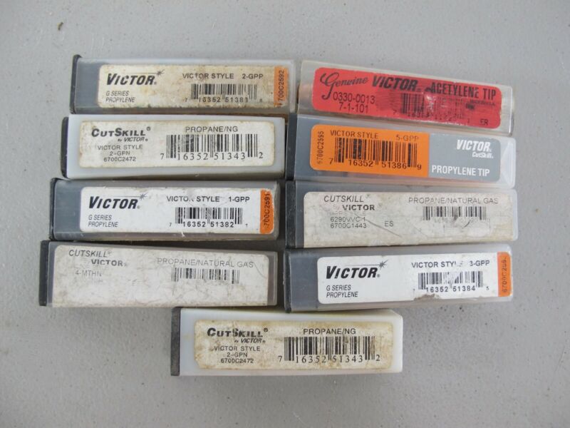 Lot of 9 Various Size Victor Torch Tips Propane Acetylene Natural Gas New - ZeereeZ