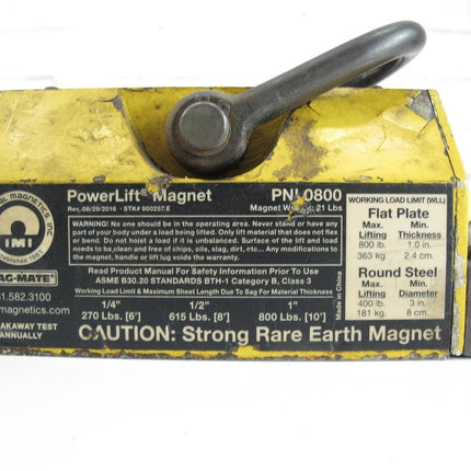 MAG - MATE PNL0800 Lifting Magnet PowerLift 800 lb Flat Cap. 400 lb Round - ZeereeZ