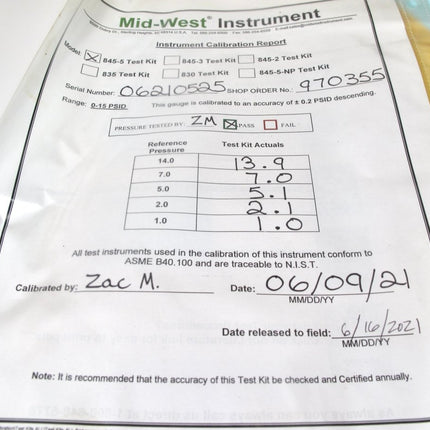 Midwest Instrument 845 - 5 Backflow Preventer Test Kit w/ Valves Calibrated 2021 - ZeereeZ