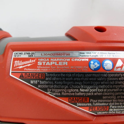 Milwaukee 2749 - 20 M18 FUEL 18V 18 - Gauge 1/4" Narrow Crown Stapler - Bare Tool - ZeereeZ