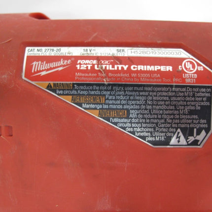Milwaukee 2778 - 20 M18 Force Logic 12T Utility Crimper - ZeereeZ