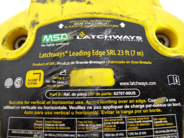 MSA Latchways 62707 - 00US 7m 23ft Self - Retracting Lanyard Fall Protection - ZeereeZ